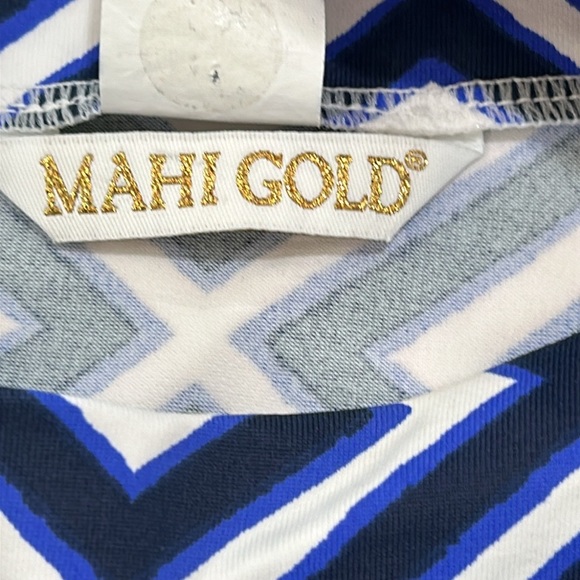 Mahi Gold Navy Purple and White Geometric A Line Dress Nylon & Spandex Sz.M - Picture 6 of 9